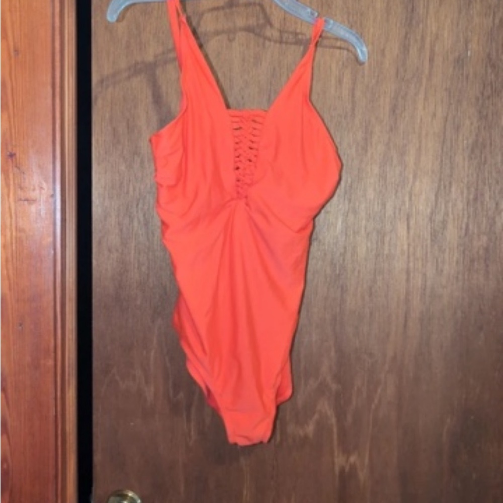 Catalina Bright Orange Girls' One-Piece Swimsuit with Lace Detail